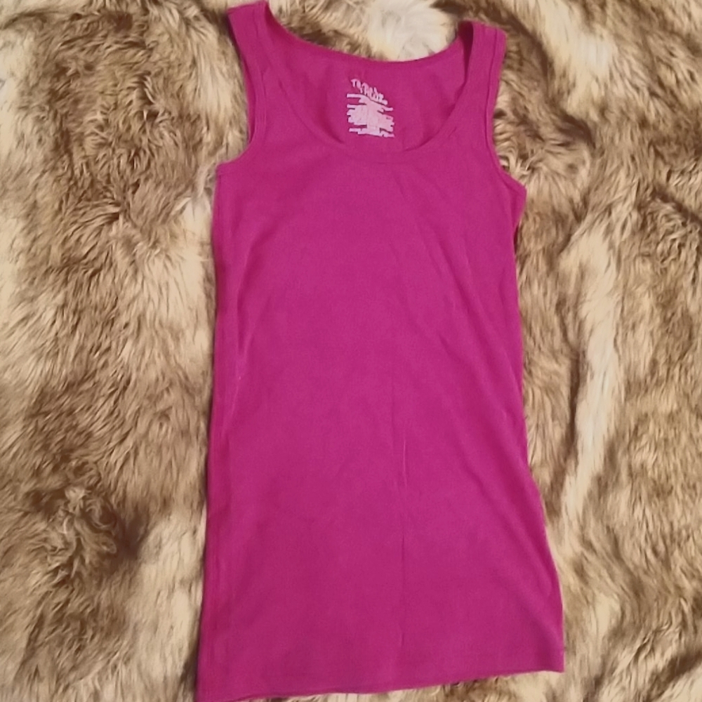 Fuschia/hot pink ribbed long tank top Med
